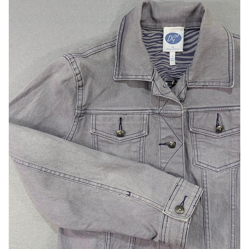 DG2 Diane Gilman Denim Jacket Womens S Purple Trucker Streetwear Grunge Bling‎ - Picture 2 of 11